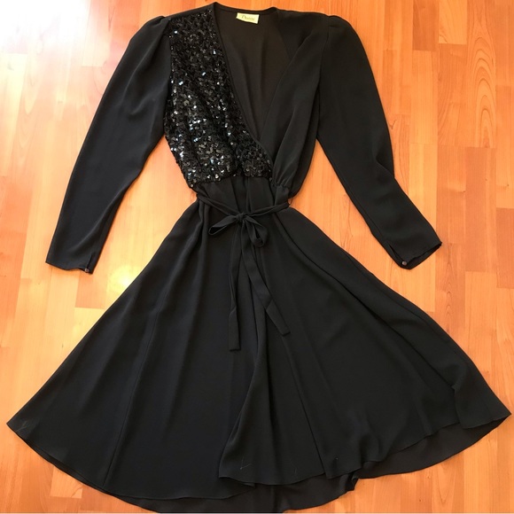 VINTAGE 80’s | Black Sequinned Holiday Party Cocktail Dress EUC Size Medium - Picture 12 of 17